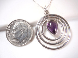 Amethyst Teardrop Cabochon 925 Sterling Silver Pendant in Concentric Circles - $5.39