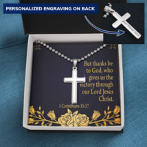 Thanks Be To God 1 Corinthians 15:57 Cross Necklace Message Card W Ball Chain P - £38.04 GBP+