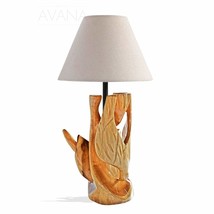West African Style Hand Carved Teak Wood Wildlife Woodpecker Table Lamp - £283.37 GBP