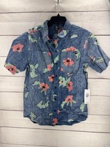 NEFF Mens Button Up Hawaiian Shirt Blue Floral Hibiscus Short Sleeve Sz ... - £11.92 GBP