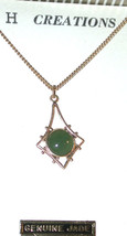 Pendant Necklace Green Jade stone Hoffman creations vintage - £10.45 GBP