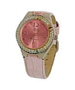 Anne Klein II Pink Embossed Leather Rhinestone Bezel Watch - £6.22 GBP