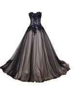 Kivary Sweetheart Long Black and Champagne Lace Tulle Gothic Corset Prom Wedding - $188.09