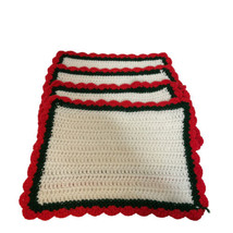 Vintage Handmade Crochet Yarn Set of 4 Christmas Placemats Holiday Red Green - £10.80 GBP