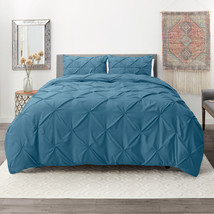 Blue Heaven Queen Pinch Pleat Duvet Cover Set 3Pc Luxurious Pintuck Style - £50.60 GBP