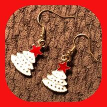 Brand New Pretty Miniature White Christmas  Tree Earrings - $5.00