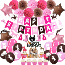 Cowgirl Theme Birthday Party Decorations Pink Brown For Girls Felt Horse Garland - £19.47 GBP