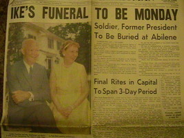 [P10] Newspaper &quot;Ike&#39;s Funeral To Be Monday&quot; March 29, 1969 - £9.56 GBP