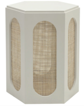 White And Rattan Accent Table Stool Modern Coastal Transitional Boho STUNNING! - £422.06 GBP