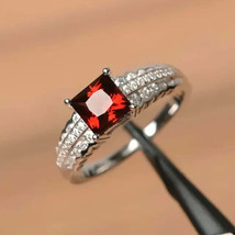2.20Ct Princess Cut Simulated Red Garnet Engagement Ring 14K White Gold Plated - £39.74 GBP