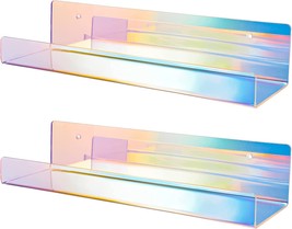 Nihome 2Pcs Iridescent Wall Mounted Clear Acrylic Floating Shelves,, Business - £30.36 GBP