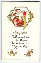 Santa Claus Horn Christmas Cheer Postcard 1603 Bergman 1915 Embossed Vintage - $18.00