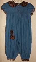 Excellent Girls Starting Out Blue J EAN W/ Leopard Print Jumpsuit Romper SIZE18M - £14.75 GBP