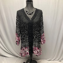 CJ Banks Tunic Womens Size 2X Black Pink Polka Dot Floral Crinkled Sheer... - £15.00 GBP