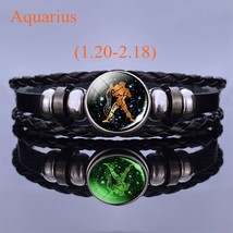 Luminous 12 Constellation Zodiac Leather Bracelet for Men Women Braided Rope Bra - £10.50 GBP