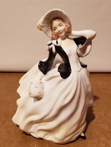 Royal Doulton Lady Figurine HN 2147 AUTUMN BREEZES Made In England White & Black - $49.49