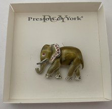 Preston &amp; York Elephant Shape Pin Brooch Gold Metal Color Pink Clear Rhinestones - £14.70 GBP