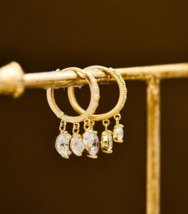 10ct Solid Gold Crystal Skylights Huggie Hoops Earrings - 9K, 10K, sparkle, gift - £130.94 GBP