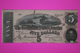 Crisp AU/UNC 1864 Confederate States of America $5 Five Dollars Authenti... - $114.99