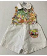 Vintage toddler girls romper zip front sail boat tropical print - $381.04 MXN