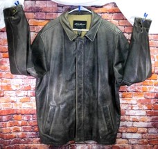 Eddie Bauer Mens Grey Distressed Leather Jacket Tall XL Black Genuine Le... - $95.00