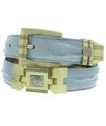 Mens Western Dress Cowboy Belt Baby Blue Crocodile Print Gold Tone Links... - €34,26 EUR