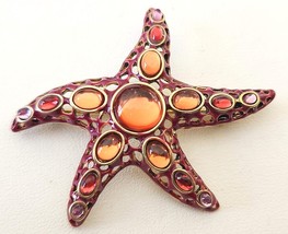 MONET Starfish Brooch Pin Poured Gripoix Glass Cabochons Mauve Enameling 2 1/2&quot; - £27.50 GBP