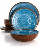 Elama Rippled Tides 12 Piece Lightweight Melamine Dinnerware Set in Blue - $53.44