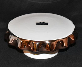 Skirted Cake Stand Plate White &amp; Rose Gold 10 Strawberry Street Pedestal... - $24.95