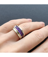 MICHELLE ALBALA 925 STERLING SILVER NATURAL 4x4 mm  AMETHYST BAND RING S... - €58,19 EUR