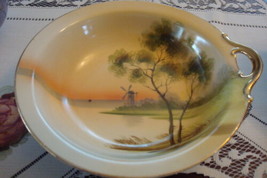 Noritake Morimura green stamp, one handled  bowl decorated with lake sce... - $44.55