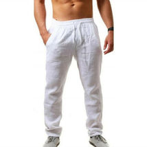 White Mens Linen Trousers Cotton Harem Casual Yoga Pants - £16.98 GBP
