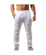 White Mens Linen Trousers Cotton Harem Casual Yoga Pants - £16.89 GBP