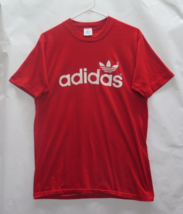 Vtg 70s 80s ADIDAS TREFOIL SPELLOUT LOGO 2 SIDED RED 50/50 USA MADE T Sh... - £130.24 GBP