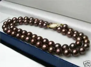 Pretty 8mm Chocolate Brown South Sea Shell Pearl Necklace 18&quot; AAA+ - £13.50 GBP