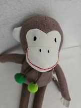 Pottery Barn Kids Monkey Plush Stuffed Animal Brown White Green Pom Poms Balls - £31.63 GBP