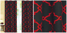 84&quot; Curtains 100% Geometric Blackout - Set of Two 2 - Black Red - P01 - £57.46 GBP