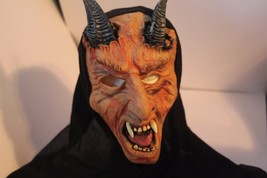 Adult Devil Mask Black Hood Halloween Costume Evil Scary Overhead Rubber Latex - £22.05 GBP