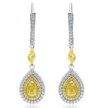 2.42 CT Pear Shaped Yellow Diamond Teardrop Halo Earrings 14k White Gold - $116,508.98 MXN