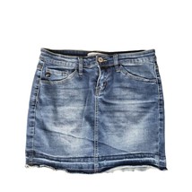 Kancan Denim Mini Skirt 5/26 Womens Raw Hem Above Knee Medium Wash - $18.59