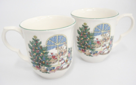 Nikko Happy Holidays Christmas Tree Cups Mugs Santa Sleigh Lot of 2 Porc... - $11.87