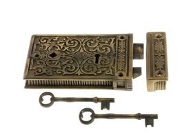 New Antique Brass Solid Brass Scroll Design Rim Lock by Signature Hardware - $79.95