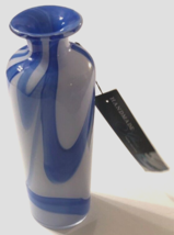 POLAND Handmade Blown Glass Art Contemporary Decorative Blue White Vase 11&quot; New - £60.19 GBP