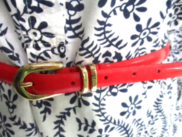 Womens Banana Republic Red Skinny Belt Faux Patent Genuine Leather Lining S/M - £15.02 GBP