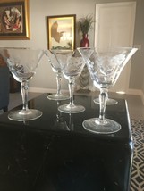 Beautifully Etched Vintage Champagne or Cordial Glasses Set of 4  - £75.09 GBP