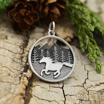 Sterling Silver Horse Running in Mountains Pendant 23x18mm - $23.51