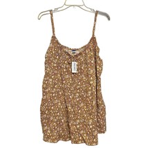 Old Navy Womens Cami Top 2X Yellow Floral Tiered Drawstring Neckline Pleated - £11.92 GBP
