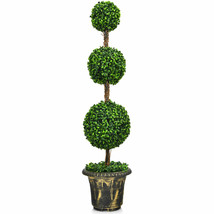 Costway 4&#39; Artificial Topiary Triple Ball Tree Plant Indoor Outdoor UV Resistant - £126.29 GBP
