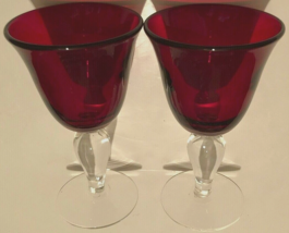 $25 Set 2 Gibson Colonial Stemware Ruby Red Bell Shaped Water Wine Goblets Stem - £19.87 GBP