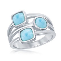 Sterling Silver Multi-Shaped Larimar Triple Band Ring - $113.05